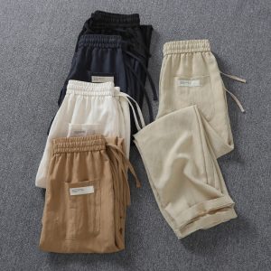 Men's Tencel Linen Blend Wide Leg Pants - Breathable Draped