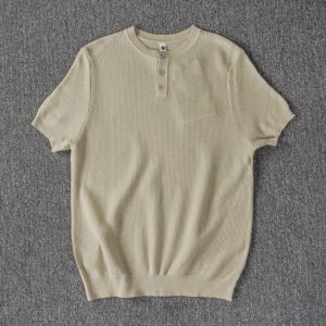 Men's 38% Linen Blend Short Sleeve Tee - Henley Neck