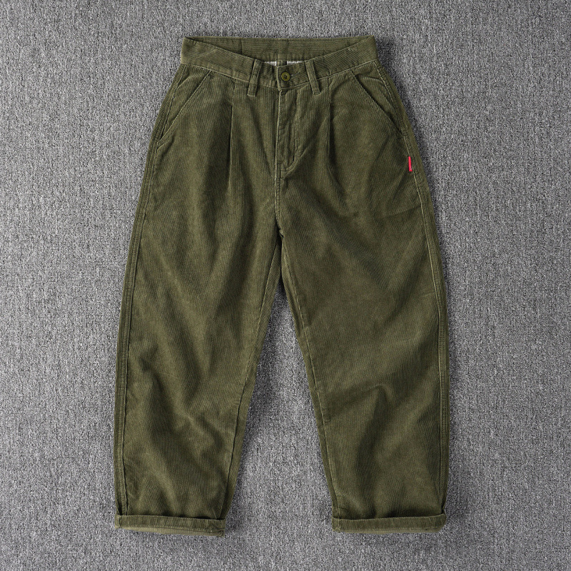 Men's Corduroy Single-Pleat Wide Pants - Vintage Japanese Style - Image 4