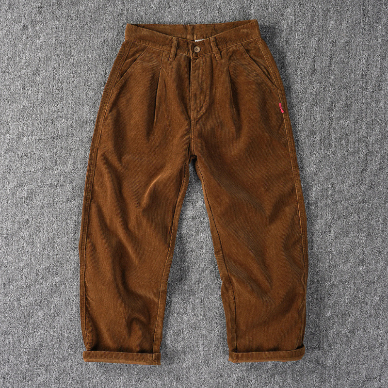 Men's Corduroy Single-Pleat Wide Pants - Vintage Japanese Style - Image 5