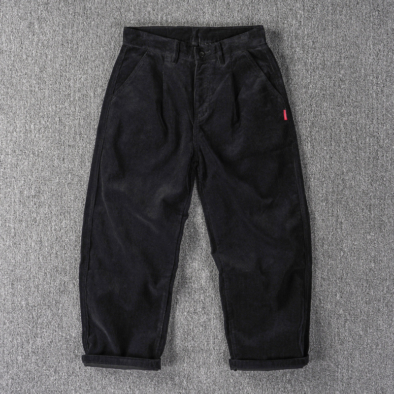Men's Corduroy Single-Pleat Wide Pants - Vintage Japanese Style - Image 6