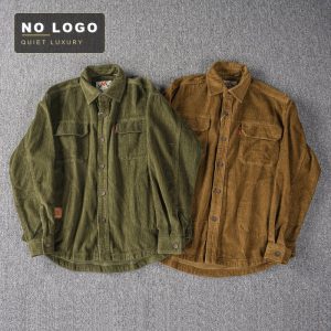 Heavy washed denim work shirt in yarn-dyed cotton