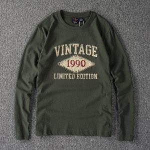 Men's Brushed Cotton Long Sleeve Tee - Retro Letter Graphic