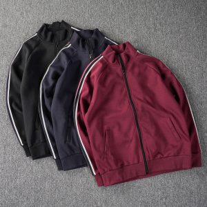Men's Zip-Up Stand Collar Sweatshirt - High Street Webbing Detail Jacket