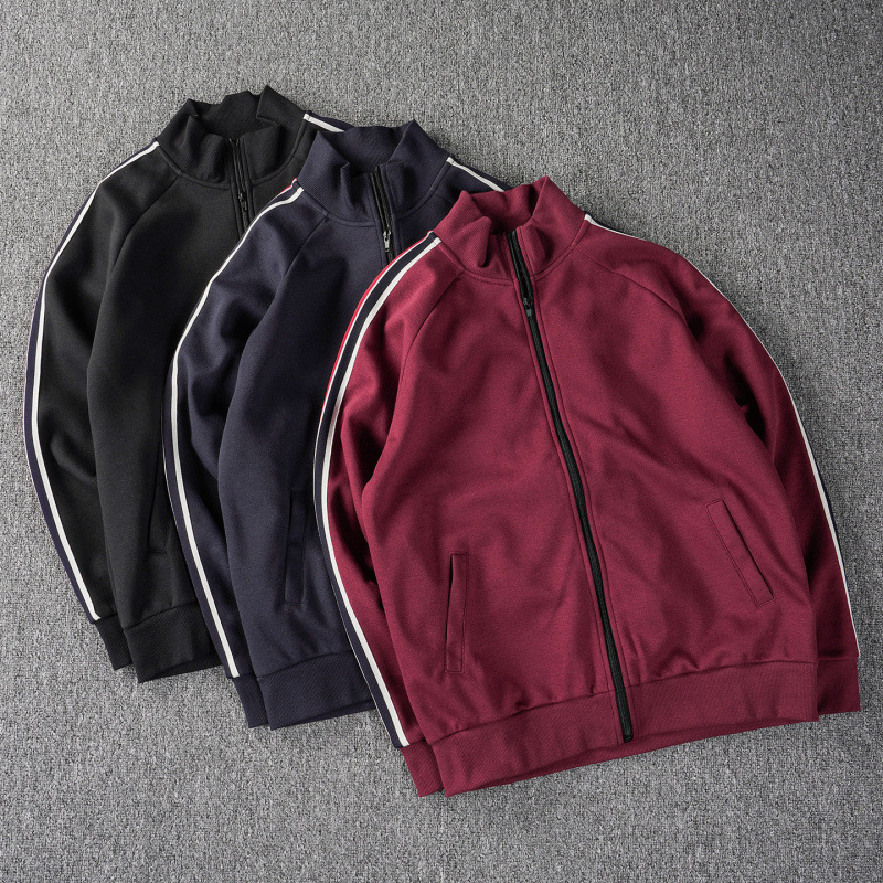 Men's Zip-Up Stand Collar Sweatshirt - High Street Webbing Detail Jacket