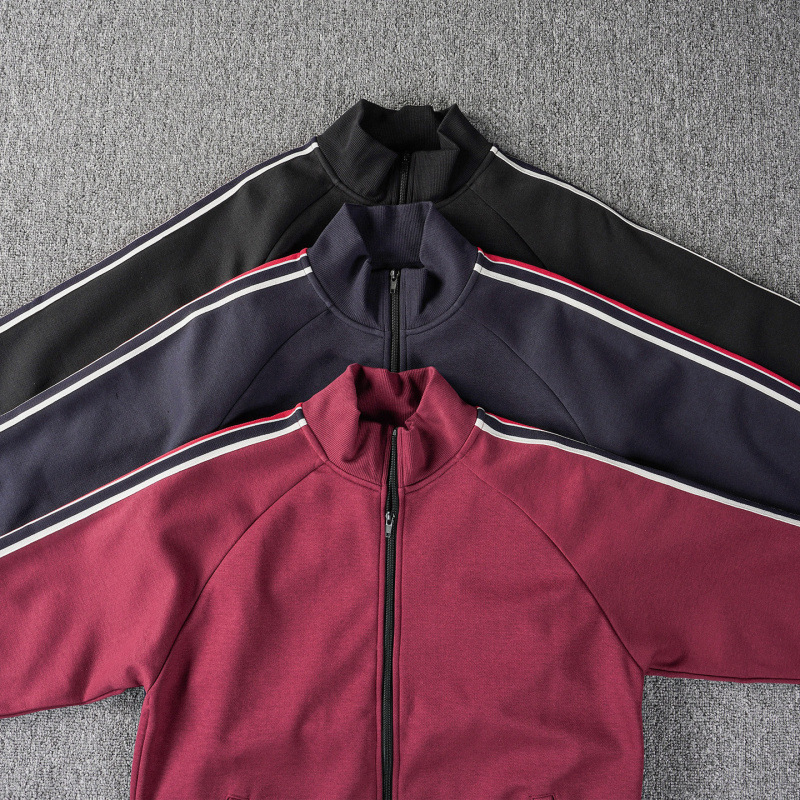 Men's Zip-Up Stand Collar Sweatshirt - High Street Webbing Detail Jacket - Image 3