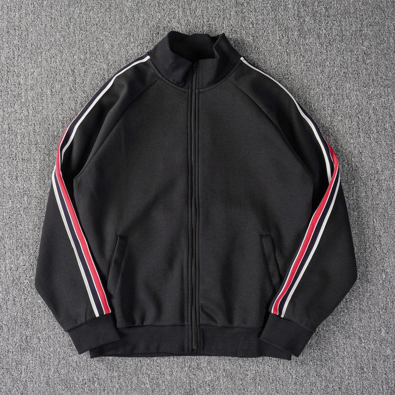 Men's Zip-Up Stand Collar Sweatshirt - High Street Webbing Detail Jacket - Image 6