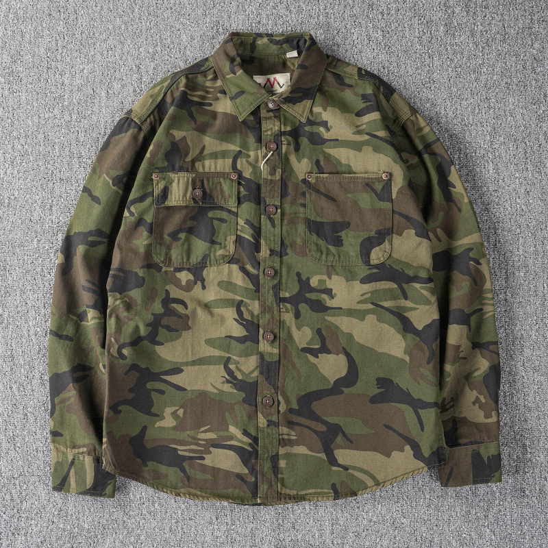 Men's Washed Cotton Camo Long Sleeve Shirt - Workwear - Image 4