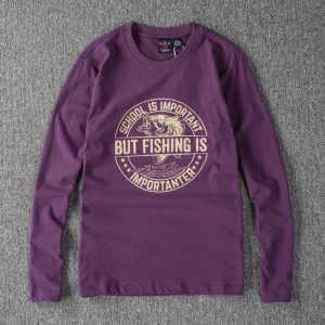 Men's Brushed Cotton Long Sleeve Tee - Fish Letter Graphic