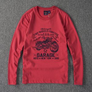 Men's Brushed Cotton Long Sleeve Tee - Motorcycle Letter Graphic