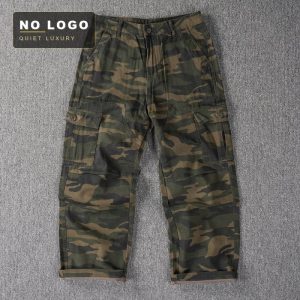 Men's Washed Cotton Camo Cargo Pants - Relaxed Wide Leg