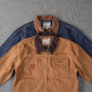 Chaqueta vaquera con panel de pana lavada para hombre - Ropa de trabajo vintage