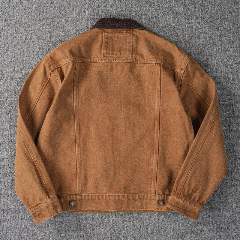 Men's Washed Corduroy-Panel Denim Jacket - Vintage Workwear - Image 4