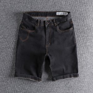 Micro-elastic Simple Primary Color Simple Men's Denim Shorts Line Decorative Fashionable Summer Mid-waist Five-point Pants Trendy Mid-length Pants