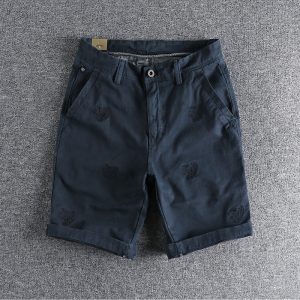 Tiger Head Embroidered Heavy Washed Woven Casual Shorts Men's Summer Retro European and American Fashionable Youth Fifth Pants Mid-length Pants