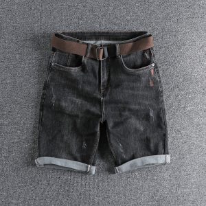 Summer Washed Old Cat Beard Embroidered Craft Denim Shorts Men's All-match Fashionable Youth Fit Straight Half-length Pants
