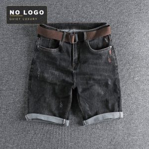 Summer Washed Old Cat Beard Embroidered Craft Denim Shorts Men's All-match Fashionable Youth Fit Straight Half-length Pants