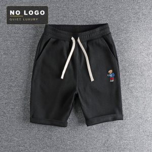 Waffle-Knit Shorts | Bear Embroidery | Breathable Summer
