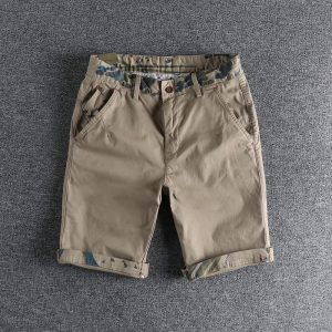 Simple Printed Washed Old Casual Shorts Men's Summer Slim-fit Straight All-match Fashionable Youth Stretch Mid-length Pants