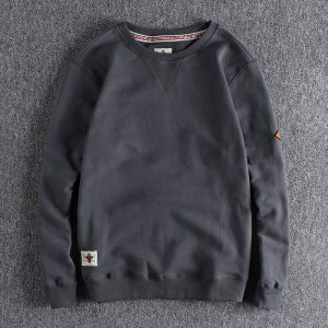 Sudadera vintage con cuello redondo para hombre - Jersey holgado con forro polar