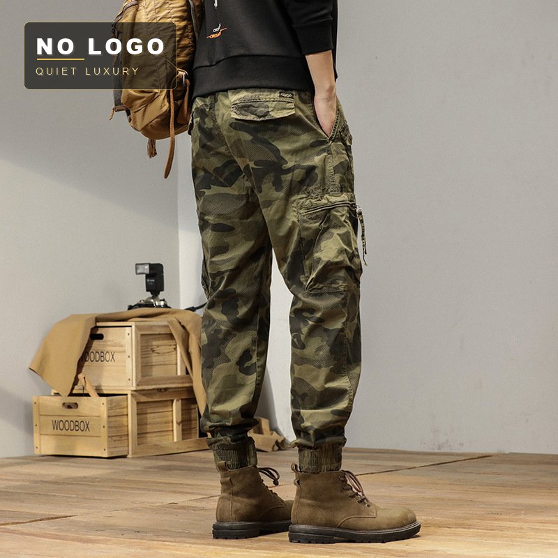Men's Camo Cargo Jogger Pants - Summer Loose Tapered Utility Trousers
