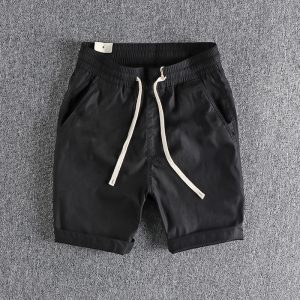 Summer New European and American Simple Pure Color Loose Casual Shorts Men's Thin Quick-drying Trendyy Drawstring Five-quarter Pants Sports