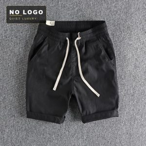 Summer New European and American Simple Pure Color Loose Casual Shorts Men's Thin Quick-drying Trendyy Drawstring Five-quarter Pants Sports