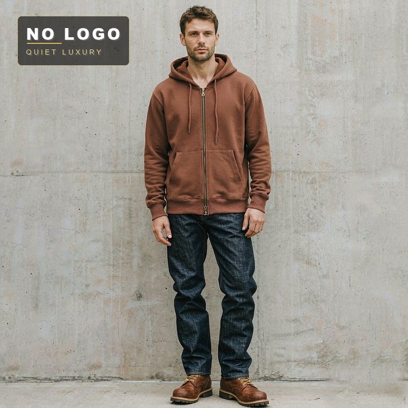 Men's Fleece-Lined Zip Hoodie - Vintage Brick Red Winter Sweatshirt