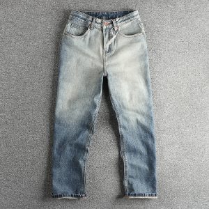 Gradient White Wear Old Washed American Fashionable Jeans Men's Comfortable Small Straight Style Retro Fashion Trousers