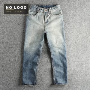 Gradient White Wear Old Washed American Fashionable Jeans Men's Comfortable Small Straight Style Retro Fashion Trousers