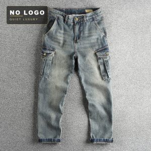 Vintage Blue Washed Old Hong Kong Style Trendy Tooling Jeans Men's Loose Tapered All-match Youth Pants Boots Pants