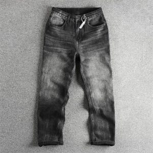 Heavy Washed Old Black Grey American Style Retro Jeans Men's Loose Straight Trendy Fashionable Youth Long Pants