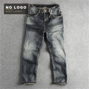 Heavy Washed Dressed Blue Grey Jeans Men's American Style High Street Fashionable Loose Straight Pants for Young Men
