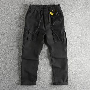 Plaid Woven Fabric Military Style Ami Khaji Retro Fashionable Overalls Men's Three-Dimensional Multi-Pocket Loose Straight Pants