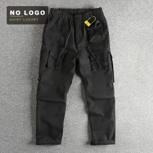 Plaid Woven Fabric Military Style Ami Khaji Retro Fashionable Overalls Men's Three-Dimensional Multi-Pocket Loose Straight Pants
