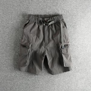 Hong Kong Version Snap Elastic Waist Functional Quick-Dry Fabric Cargo Shorts Men Retro Trendy Summer New Five-Point Shorts