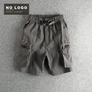 Hong Kong Version Snap Elastic Waist Functional Quick-Dry Fabric Cargo Shorts Men Retro Trendy Summer New Five-Point Shorts