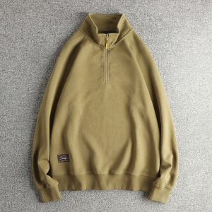 350g High Weight Air Cotton Fluffy Half-Zip Stand-Collar Sweatshirt for Men, Autumn Winter Trendy Versatile Long-Sleeve Pullover
