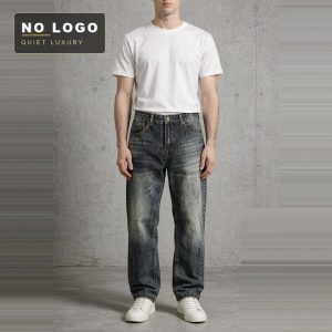 Heavy Washed Dressed Blue Grey Jeans Men's American Style High Street Fashionable Loose Straight Pants for Young Men