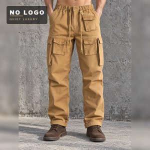 Plaid Woven Fabric Military Style Ami Khaji Retro Fashionable Overalls Men's Three-Dimensional Multi-Pocket Loose Straight Pants