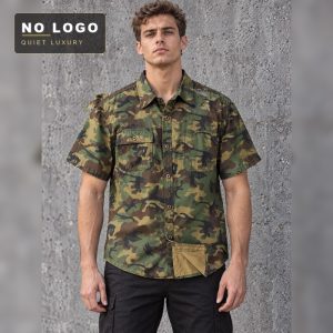 Premium American Retro Trendy Military Camo Short-Sleeve Shirt for Men, Lightweight All-Cotton Summer Casual Shirt