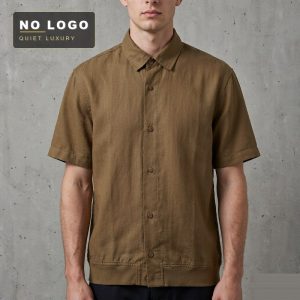 Linen Lyocell Blend Old-Money Style Trendy Short-Sleeve Shirt for Men, Lightweight Loose Casual Summer Shirt