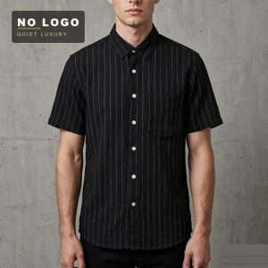 Linen Blend Striped Short-Sleeve Shirt for Men, Relaxed Fit with Simple Pocket, Loose Versatile Summer Shirt