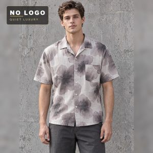 Lyocell Linen Blend Relaxed-Fit Printed Long-Sleeve Shirt for Men, Design Aesthetic, Loose Versatile Comfort