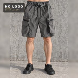 Hong Kong Version Snap Elastic Waist Functional Quick-Dry Fabric Cargo Shorts Men Retro Trendy Summer New Five-Point Shorts