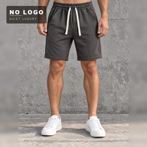Twill Washed Knitted Fabric Casual Shorts for Men, Spliced Design, European and American Pure Color Versatile Loose Sports Pants