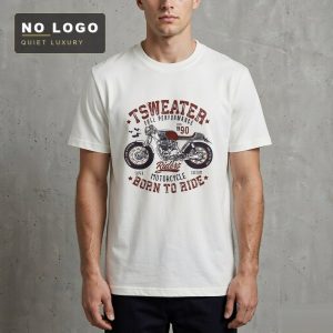 Vintage Motorcycle Pattern Short-Sleeve T-Shirt for Men, Brushed Pure Cotton, Trendy Casual