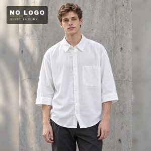 Vintage Linen-Blend Shirt | 3/4 Sleeve | Relaxed Summer Fit