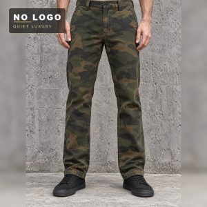 Men's Washed Cotton Camo Cargo Pants - Relaxed Wide Leg