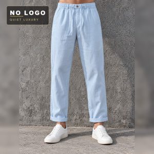 Men's Linen-Blend Relaxed Pants - Elastic Waist Old Money Style